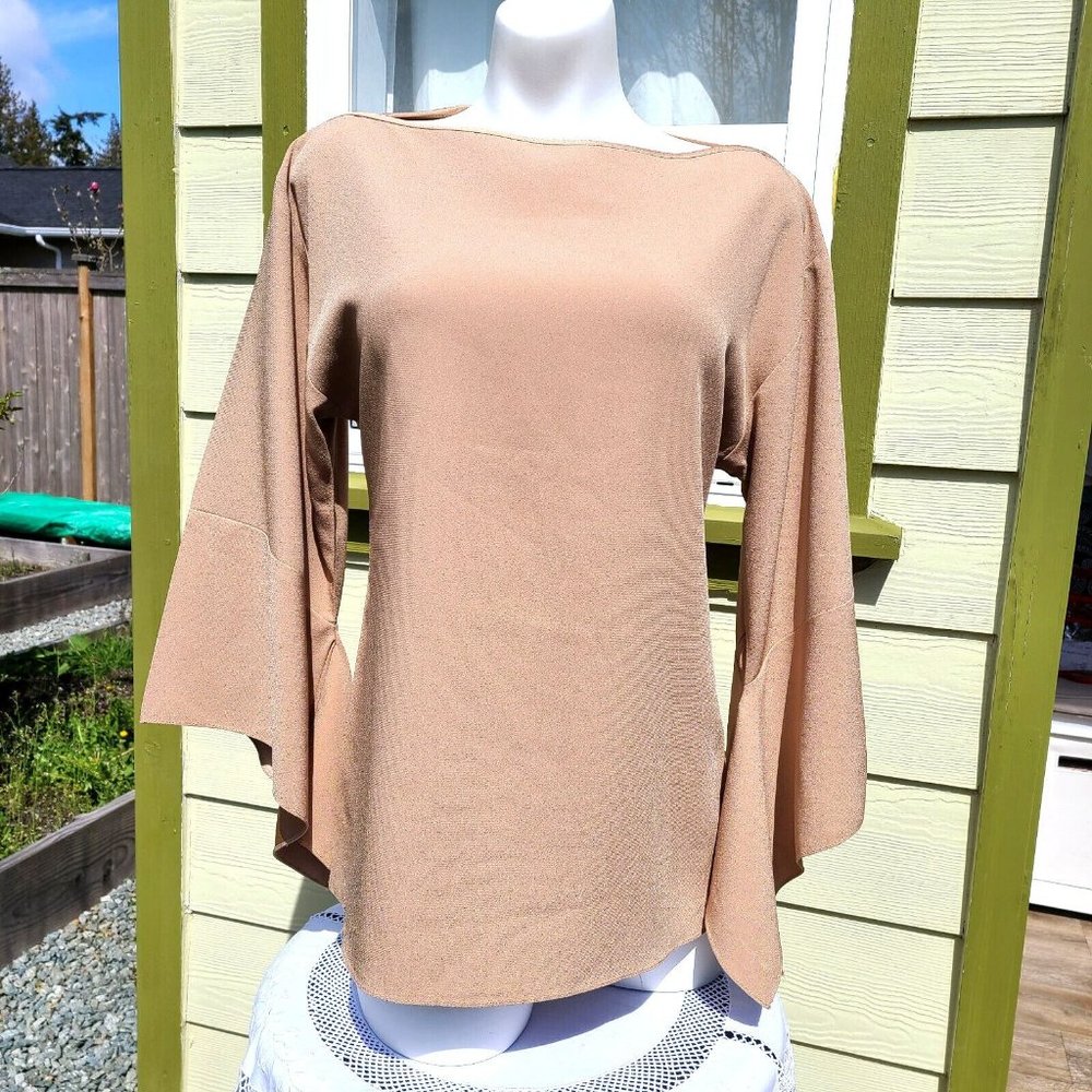 Designed for Via Condotti Florida  Women's Bell Sleeve Blouse Size 4 Light Beige